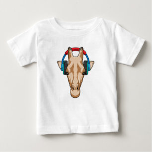 T-shirt Pour Bébé Girafe at Music with Headphone