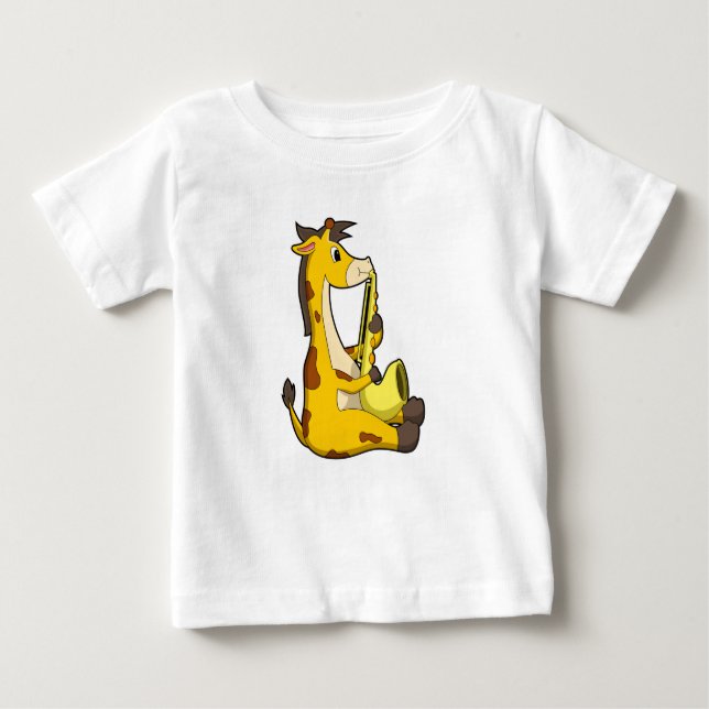 T-shirt Pour Bébé Girafe at Music with Saxophone.PNG (Devant)