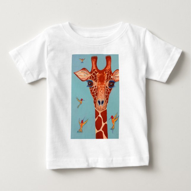 T-shirt Pour Bébé Girafe aux colibris (Devant)