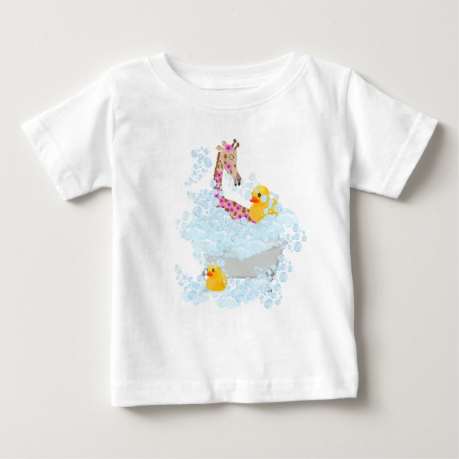 T-shirt Pour Bébé Girafe, bain à bulles et canards en caoutchouc (Devant)