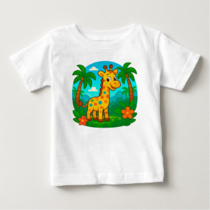 T-shirt Pour Bébé Girafe de dessin animé mignonne dans un paysage tr