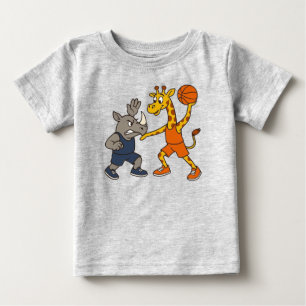 T-shirt Pour Bébé Girafe et rhinocéros de dessin animé jouant au bas