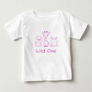 T-shirt Pour Bébé Girafe, Lion, Hippopotame "Wild One" Contour Rose