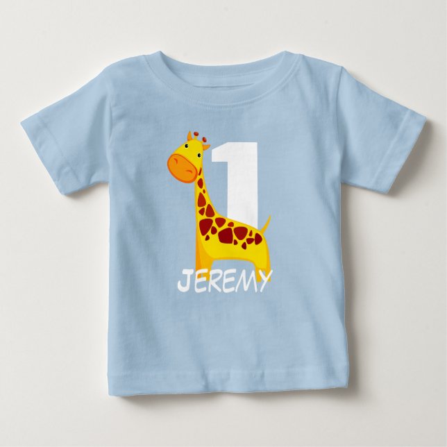 T-shirt Pour Bébé Girafe mignonne personnalisée d'anniversaire (Devant)