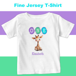 T-shirt Pour Bébé Giraffe 1er anniversaire un avec le nom violet