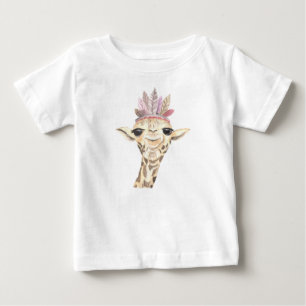 T-SHIRT POUR BÉBÉ GIRAFFE ADORABLE AVEC PÂTES ROSE & TONNE