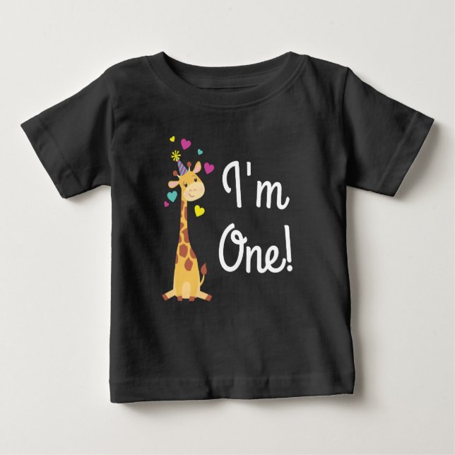 T-shirt Pour Bébé Giraffe Anniversaire de enfant Party Cute I'm One (Devant)
