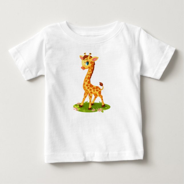 T-shirt Pour Bébé Giraffe Bébé mignonne sur dessin en herbe (Devant)