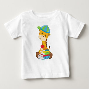 T-shirt Pour Bébé Giraffe Cute, Giraffe Aller À L'École, Livres