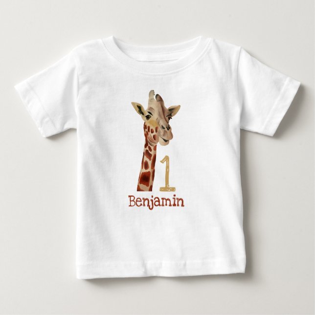 T-shirt Pour Bébé Giraffe Cute Personnalisée Premier anniversaire No (Devant)