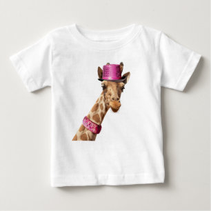 T-shirt Pour Bébé Giraffe dans un casquette rose brillant