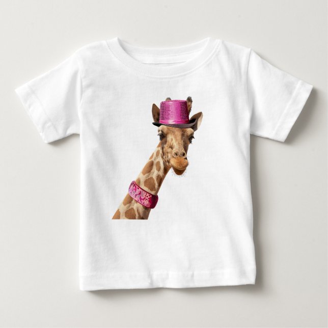 T-shirt Pour Bébé Giraffe dans un casquette rose brillant (Devant)
