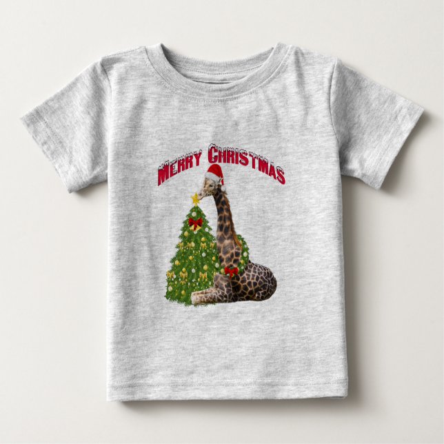 T-shirt Pour Bébé Giraffe de Noël (Devant)
