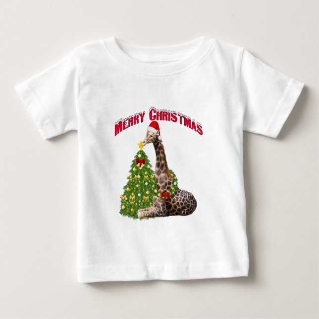 T-shirt Pour Bébé Giraffe de Noël (Devant)