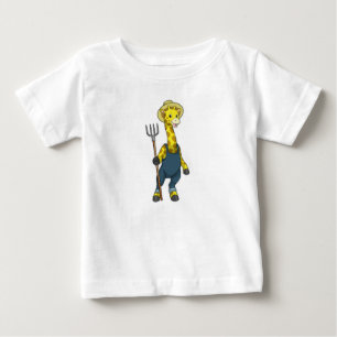 T-shirt Pour Bébé Giraffe en fermier avec Pitchfork