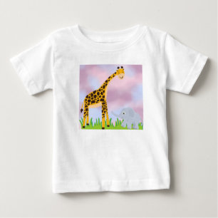 T-shirt Pour Bébé Giraffe et éléphant de caricature mignonne en terr