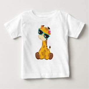 T-shirt Pour Bébé Giraffe Mignonne, Giraffe Avec Lunettes De Soleil,