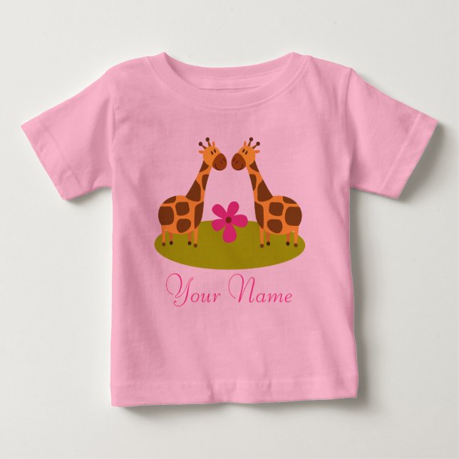 T-shirt Pour Bébé Giraffe Twin Personnalisée Filles (Devant)