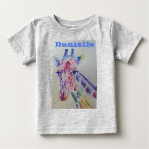 T-shirt Pour Bébé Giraffe Whimsical Watercolor Gris Baby T Shirt
