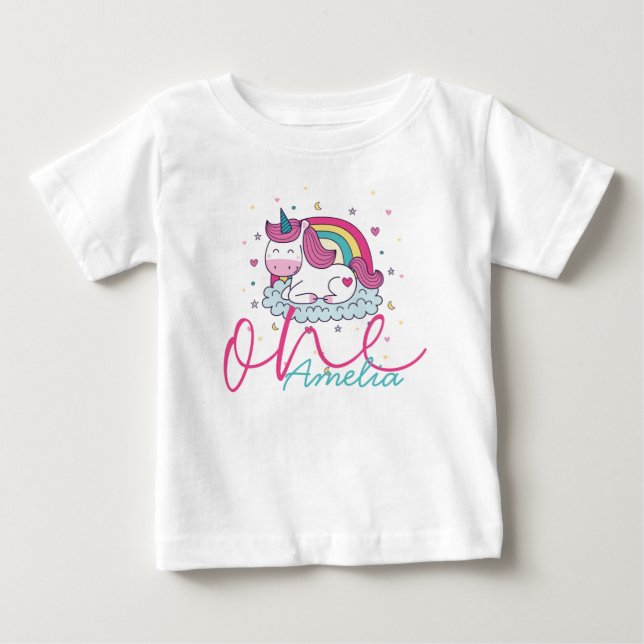T-shirt Pour Bébé Girl Unicorn 1er anniversaire (Devant)