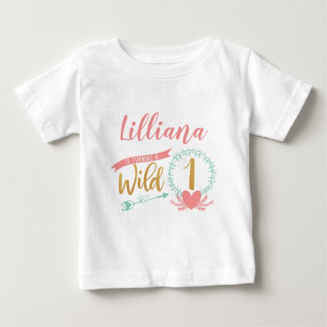 T-shirt Pour Bébé Girl Wild One Boho Tribal First Birthday Shirt (Devant)