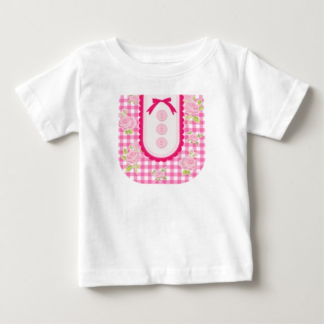 T-shirt Pour Bébé Girly gingham check pattern with cute ribbon (Devant)