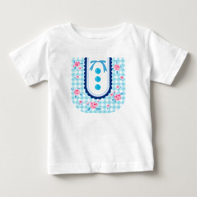 T-shirt Pour Bébé Girly gingham check pattern with cute ribbon (Devant)