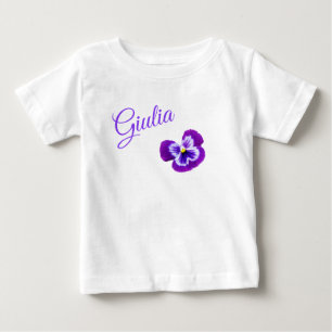 T-shirt Pour Bébé Giulia, Nom Logo Avec Un Joli Pansy Violet,