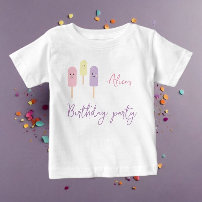 T-shirt Pour Bébé Glace Cornet Scoop Confetti Rose Fête d'anniversai (Créateur téléchargé)