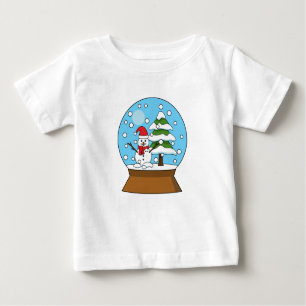 T-shirt Pour Bébé Globe de neige avec Snowman et Pine Tree