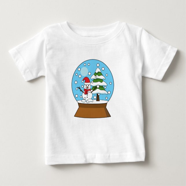 T-shirt Pour Bébé Globe de neige avec Snowman et Pine Tree (Devant)
