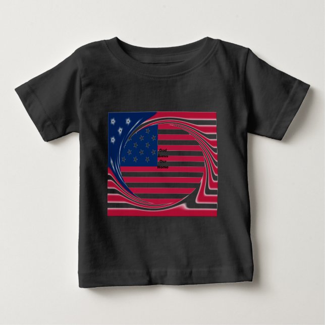 T-shirt Pour Bébé God Bless Our Home : USA Flag Swirl Art (Devant)