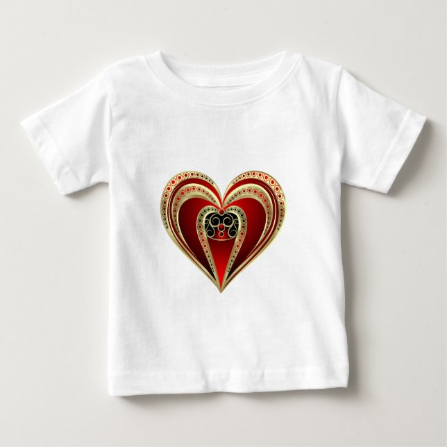 T-shirt Pour Bébé Gold et Red Heart (Devant)
