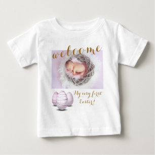 T-shirt Pour Bébé Gold First Easter Eggs Bienvenue Photo Baby Annonc