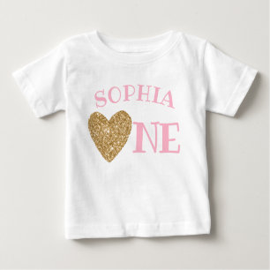 T-shirt Pour Bébé Gold Parties scintillant Heart Cute Girl Premier a