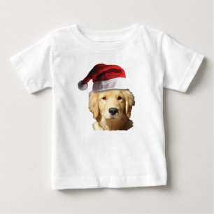 T-shirt Pour Bébé Golden Retriever portant un Casquette du Père Noël