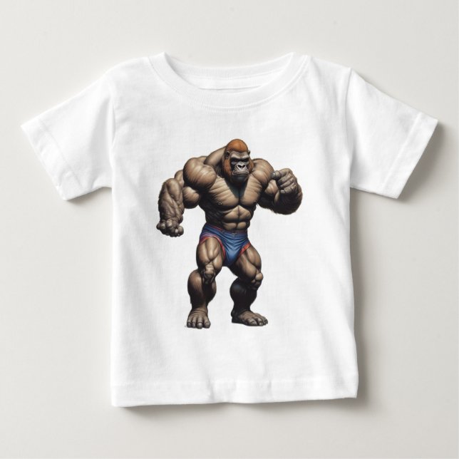 T-shirt Pour Bébé Gorilla Bodybuilder Pop Art Cartoon Drawing (Devant)