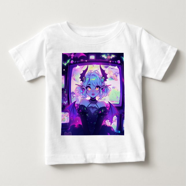 T-shirt Pour Bébé Gothique Cyberpunk Demon Imaginaire Anime Girl (Devant)