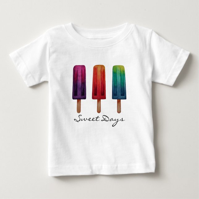 T-shirt Pour Bébé Gourmandises glacées au Popsicle Mignon Aquarelle (Devant)