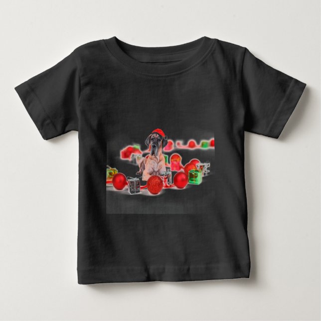 T-shirt Pour Bébé Grand chien Danois avec ornements de Noël Cadeaux (Devant)