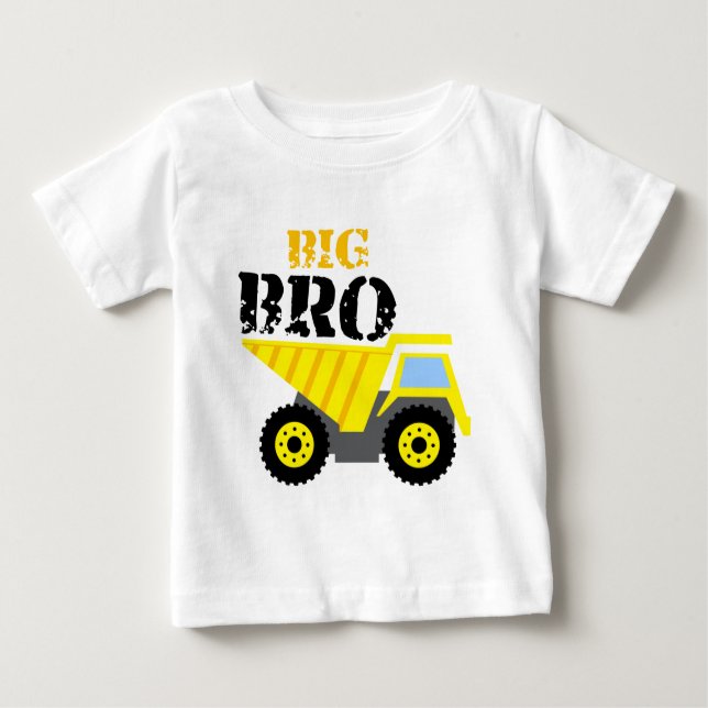 T-shirt Pour Bébé Grand-frère Construction Camion à benne jaune (Devant)
