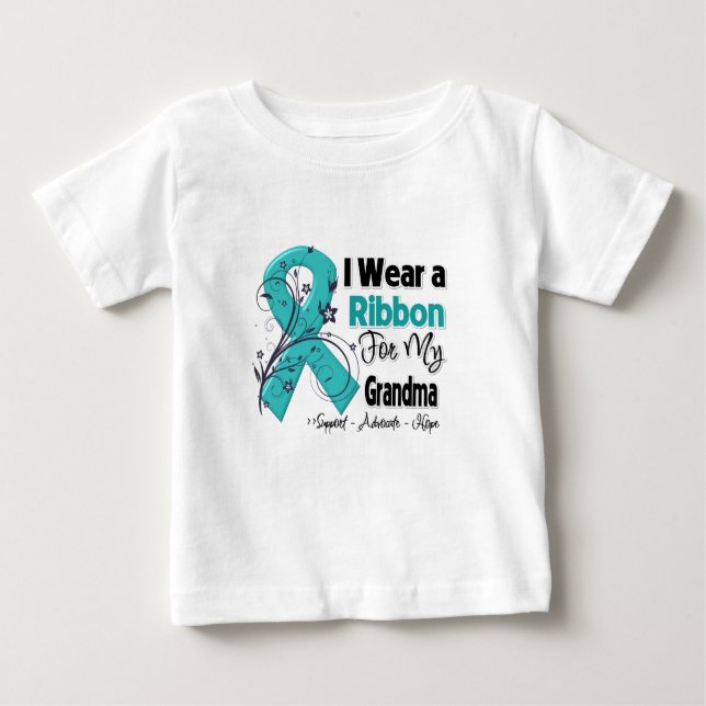 T-shirt Pour Bébé Grand-mère - Ruban du cancer de l'ovaire (Devant)