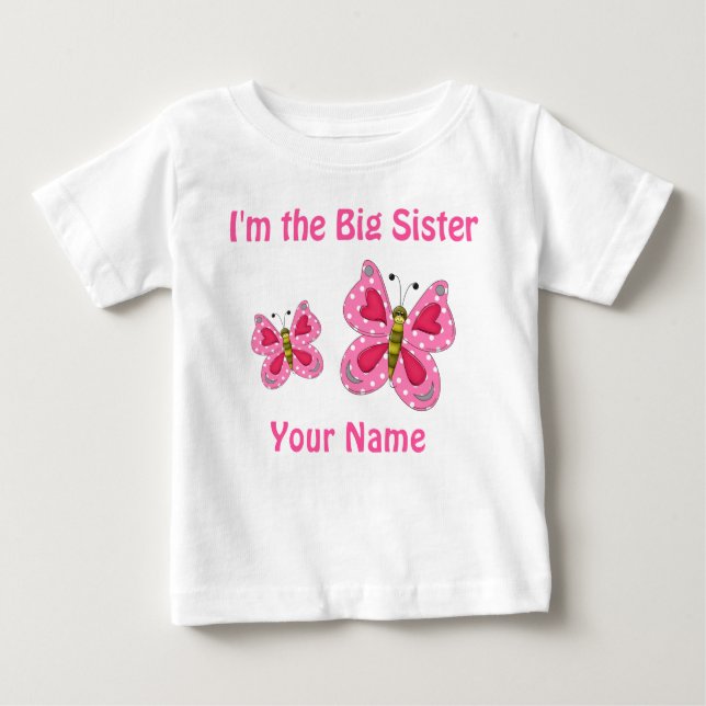 T-shirt Pour Bébé Grand Papillon rose Soeur Personnalisée T Chemise (Devant)