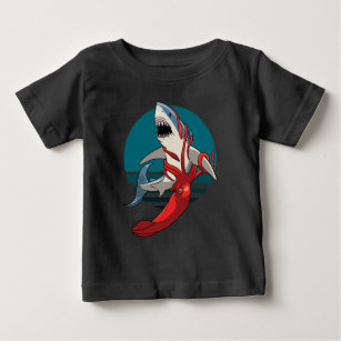 T-shirt Pour Bébé Grand requin blanc et calmar géant