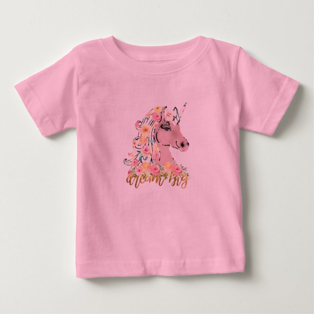 T-shirt Pour Bébé Grand rêve licorne florale (Devant)