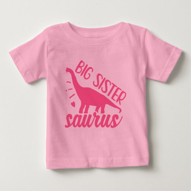 T-shirt Pour Bébé Grand sœur Saurus en rose (Devant)