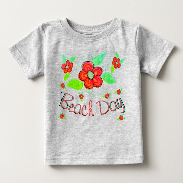 T-shirt Pour Bébé Grande Fleur Rouge Orange en Fleur (Devant)