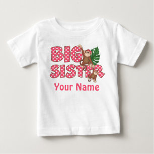 T-shirt Pour Bébé Grande Soeur Monkey Rose chemise personnalisée