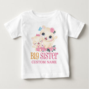 T-shirt Pour Bébé Grande Sœur Monogramme Coloré et Chats Mignons