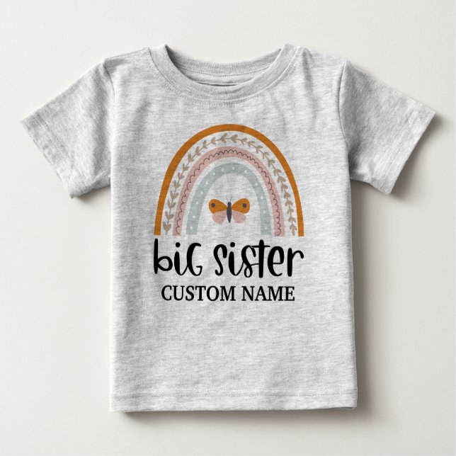 T-shirt Pour Bébé Grande sœur personnalisée Boho Rainbow & Butterfly (Devant)